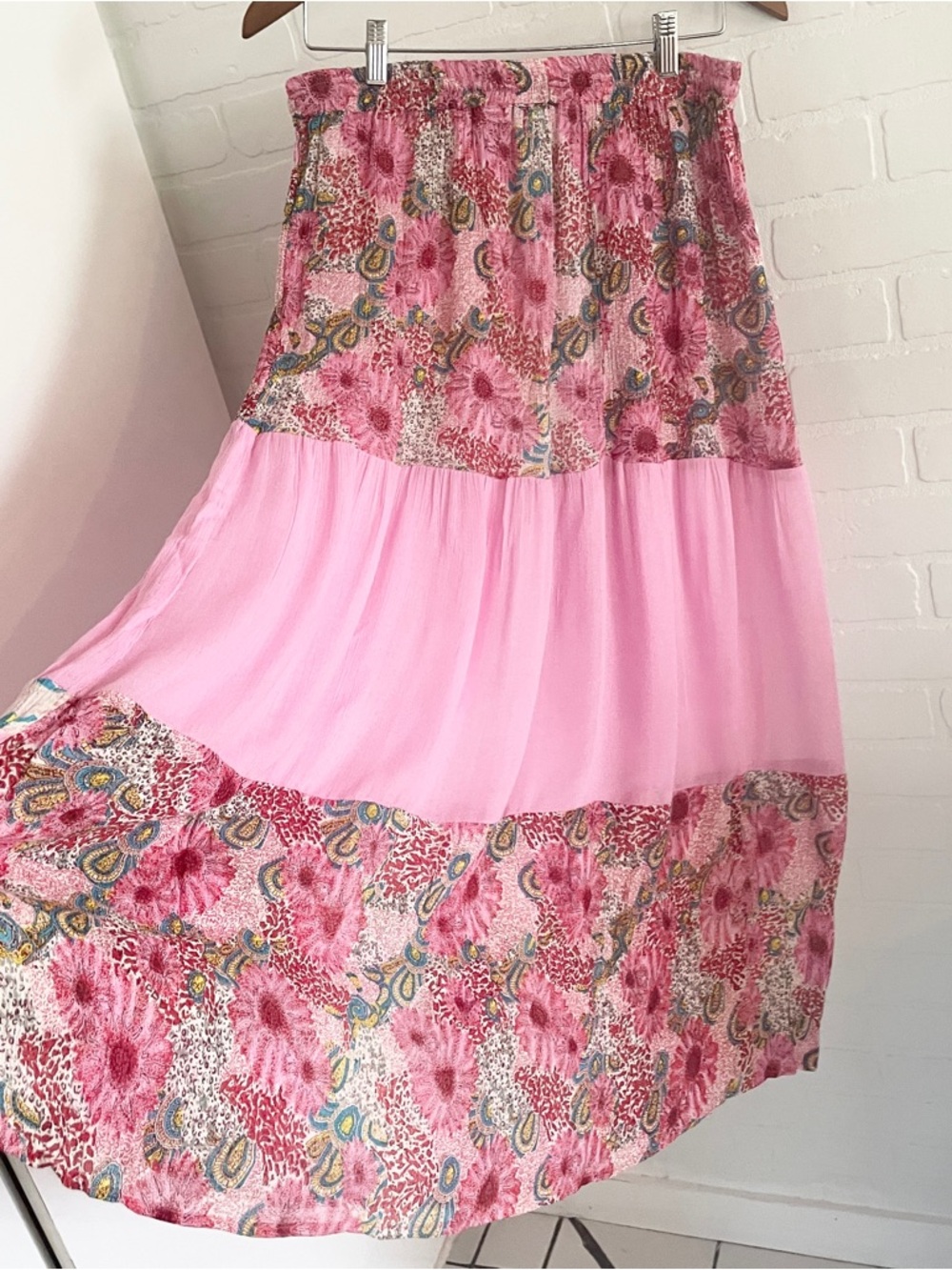 Vintage Boho Tiered Summer Maxi Skirt Sheer Panel Floral Romantic One Size S-L - Picture 10 of 13